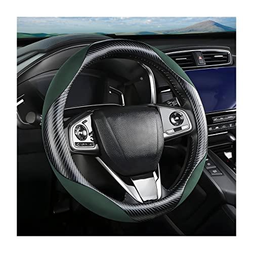 Steering Wheel Cover for Women and Men, Carbon Fiber Plush Steering Wheel Cover Soft Anti-Slip Comforting, Universal 15 Inches Steering Wheels Accessories (Carbon Fiber Black/Green)