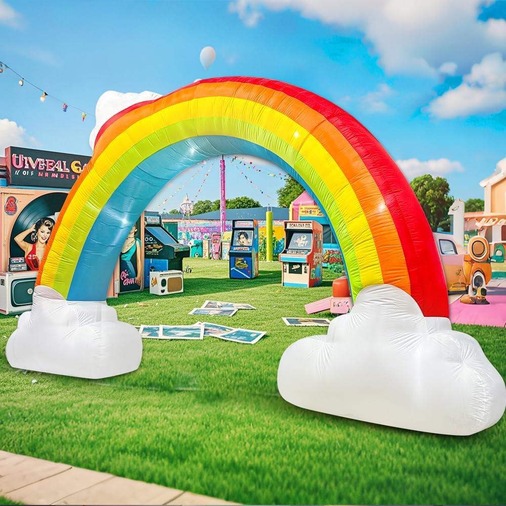14FT Inflatable Rainbow Arch with Cloud, Inflatable Music Archway Blow up Yard Decorations with Led Lights for Outdoor Event Birthday Holiday Party Garden Lawn Decoration