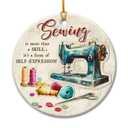 Sewing Machine Christmas Ornament 2025, Quilting Ornaments - Seamstress Gifts for Sewing Enthusiasts, Lovers, Sewers, Quilters Grandma, Mom - Round Ceramic Holiday Keepsake, Pack of 2