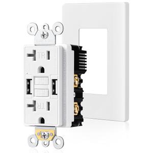SURAIELEC 20 Amp GFCI Outlet with Dual USB-A Ports – Self-Test GFCI Receptacle, Tamper-Resistant, Wall Plate Included, ETL Listed, Indoor Electrical Outlet for Kitchen, Bathroom, White, 1-Pack