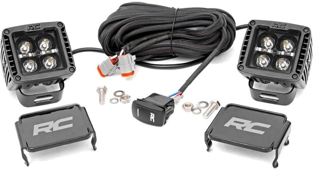 Rough Country 2-Inch Black Series LED Light Pods with White DRL - 3,600 Lumen Spot Beam, 40W CREE LEDs, Waterproof Off-Road Lights for Trucks, Jeeps, UTVs & 4x4s