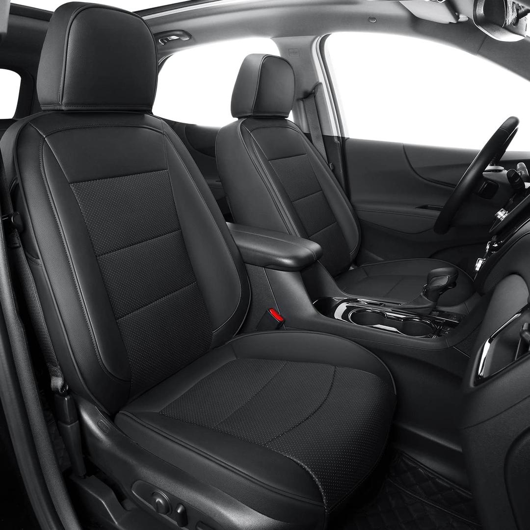 RISINGSTAR Terrain Seat Covers, fit for 2018-2024 GMC Terrain SUV with Rear Split Seats, Water Proof Faux Leather(Full Set, Black)