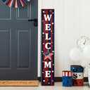 4th of July Patriotic Porch Sign 47.2",USA 250th Anniversary Wooden Welcome Sign, Red Blue Vertical Front Porch Decor for Outdoor Patio, Garden Entryway