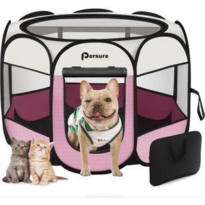 Dog Cat Playpen Indoor Outdoor for Puppy Pet Dogs Cat Travel and Recovery After Surgery, Dogs Enclosure Tent Crates Cage Indoor/Outdoor, Portable Pop Up Dog Kennel with Carrying Case(Pink, Medium)