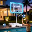 Oversized Pool Basketball Hoop with Super Bright Solar Lights, Poolside Basketball Hoop with 32" Shatterproof Backboard, Height Adjustment Pool Basketball Goal with Stainless Steel Rim,2 Balls