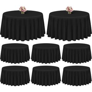 Showgeous 8 Pack Black Round Tablecloth 120 Inch Polyester Table Cloth for Tables - Washable Decorative Fabric Covers for Wedding, Dining, Party, Banquet, Buffet