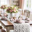 Frienda 4 Pcs Holiday Easter Table Runner Soft Plush Faux Fur Jacquard Ear Bunny Table Runner Sunflower Spring Holiday Kitchen Dining Tabletop Decoration for Home Party Decor 13x72 Inch