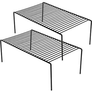 Kitchen Cabinet Organizer Shelf Rack Set of 2, Medium (13 x 9.4 inch) Metal Freezer Organizer Wire Shelves, Plate Dish Storage Rack for Cabinets, Counter, Cupboard, Pantry Organization, Black