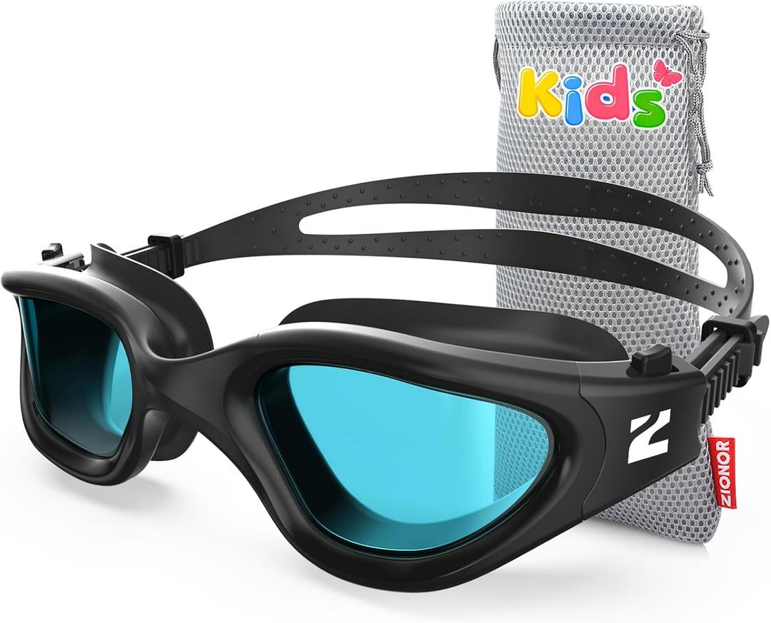 ZIONOR Kids Swim Goggles, G1MINI SE Anti-Fog Swimming Goggles for Kid Child 6-14 (B0 Clear Blue Lens - Allblack)