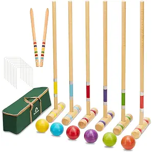 ApudArmis Six Player Croquet Set with Premiun Rubber Wooden Mallets 28In,Colored Ball,Wickets,Stakes - Lawn Backyard Outdoor Game Set for Adults/Teenagers/Family (Large Carry Bag Including)