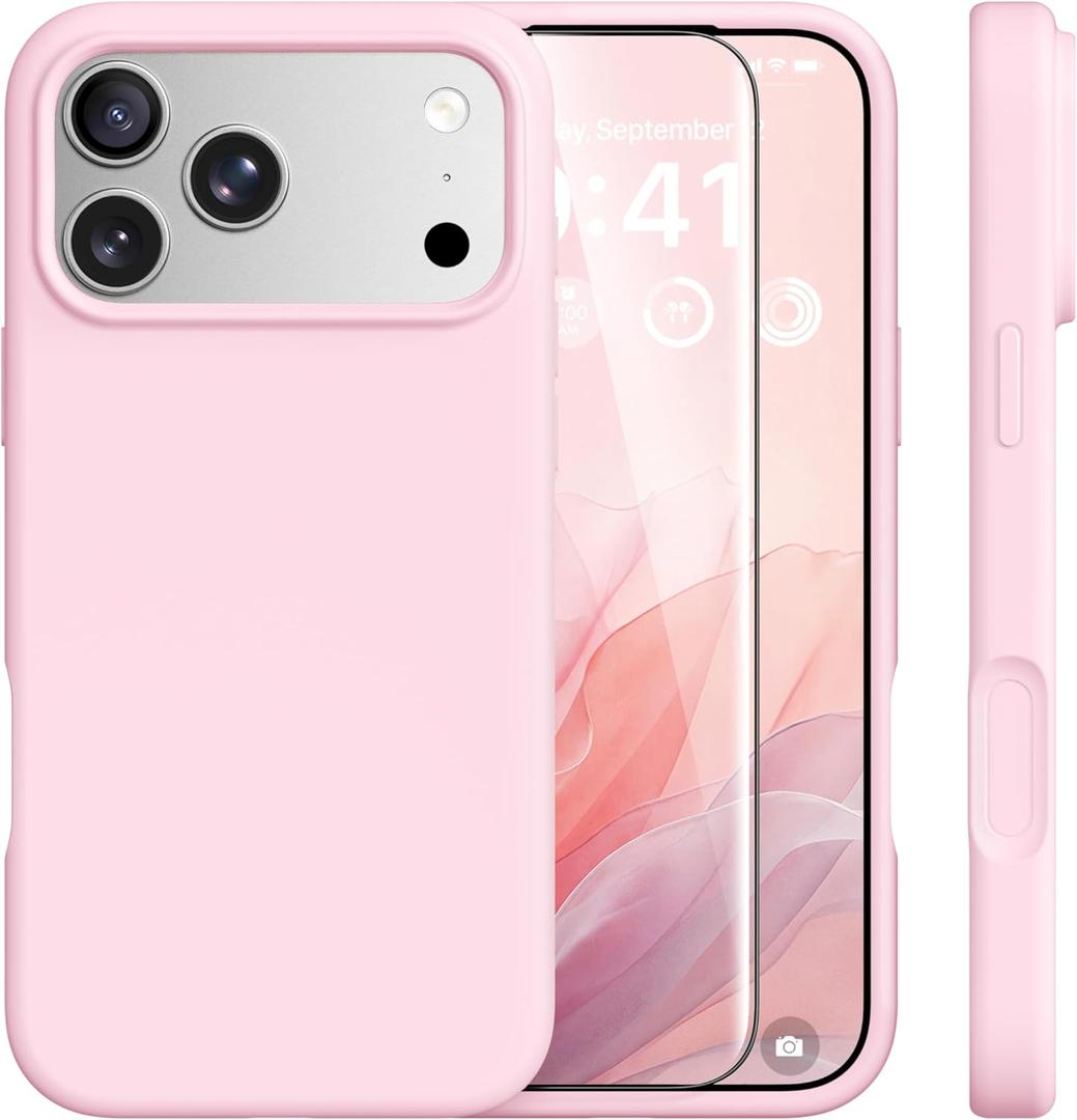 GONEZ Magnetic for iPhone 17 Pro Case, [Compatible with MagSafe] Anti-Scratch Microfiber Lining & Screen Protector, Silicone Camera Control, Shockproof Slim Phone Cover 6.3 inch, Pastel Pink