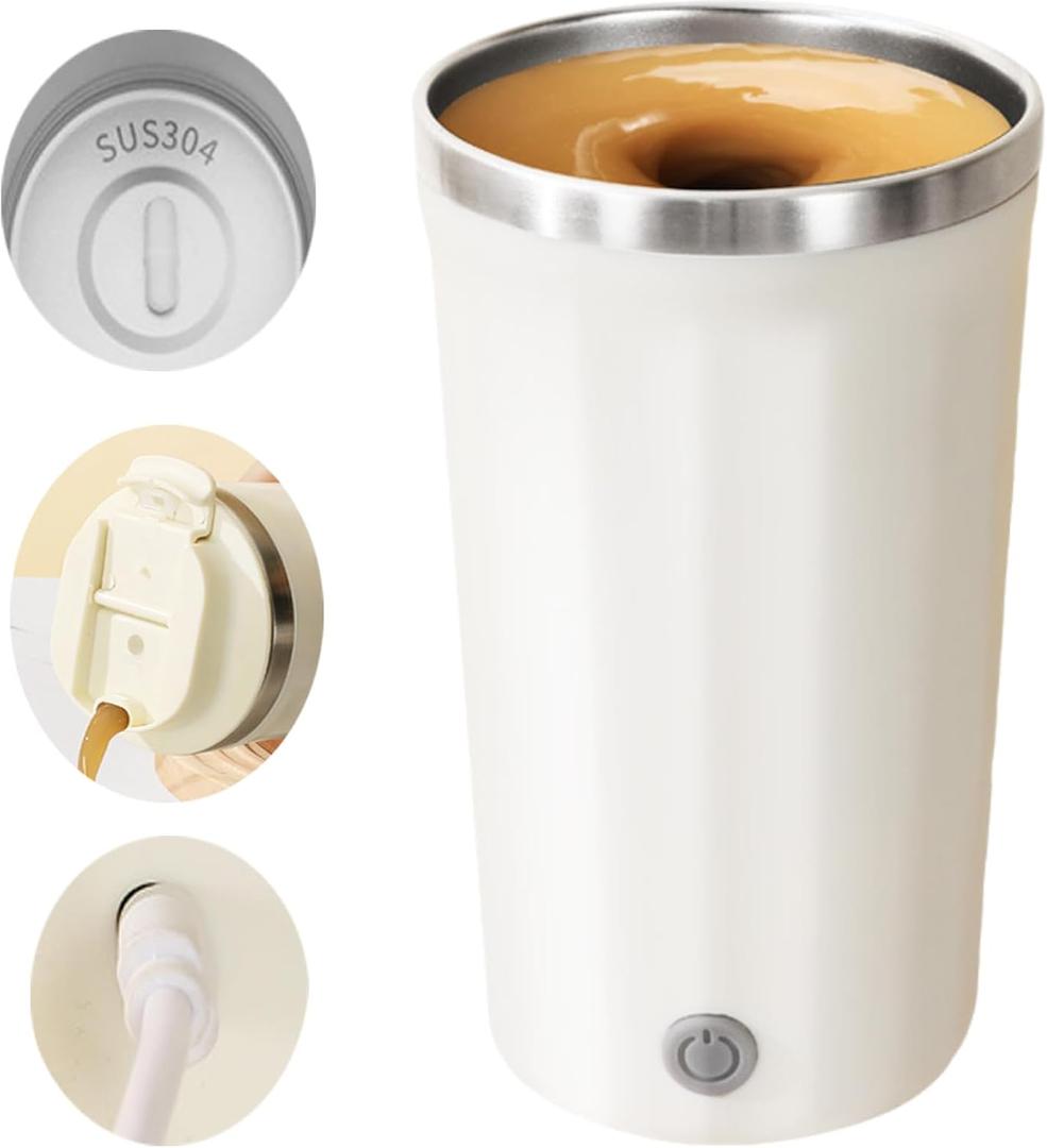 13.5 OZ Self Stirring Coffee Mug Automatic Mixing Cup Magnetic Stirring Coffee Mug (White)