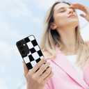 KANGHAR Compatible with Samsung Galaxy S24 Fe Case, Silicone Checkered Cute Pattern, Camera Protection Soft Slim Phone Case for Girls Women -Black and White