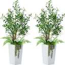 Giegxin 2 Pcs Artificial Olive Tree Combo 4ft Tall Faux Olive Trees with Tapered Planter & 5 Decorative Plants, UV Resistant Fake Floor Potted Plants for Indoor Outdoor Porch Home Office Decor (White)