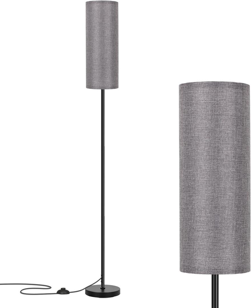 FRIDEKO HOME Grey Shade Floor Lamp, Simple Design with Foot Pedal Switch, Small Tall Lamps for Living Room Bedroom Office, Corner Floor Stand Light with Black Pole Lamp (No Bulb/No Remote)