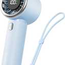 SWEETFULL Mini Fan Portable - Cute Handheld Turbo Fan with Rechargeable Battery, 5 Speeds, Small Hand Personal Travel Essentials for Women, Girls, Kids, Lash, Makeup - Light Blue