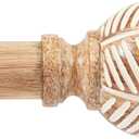 Zeerobee Wood Curtain Rods for Windows 32 to 48, 1 Inch Heavy Duty Drapery Rods with Imitation Wood Grain Leaf Pattern Finials, Indoor/Outdoor Modern Curtain Pole, 32"-48", Brown