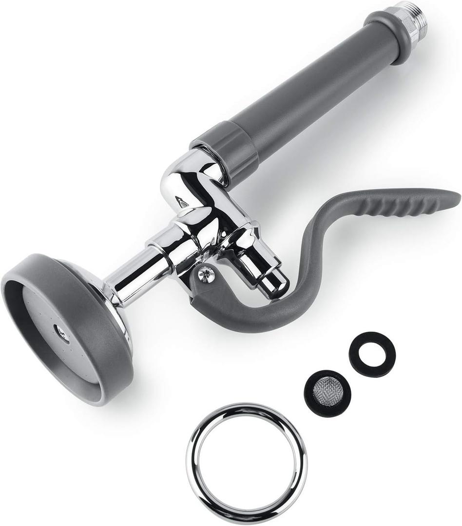 Pre Rinse Sprayer Commercial Sink Sprayer Head Spray Valve,1.42GPM Restaurant Sink Dish Spray with Handle for Commercial Kitchen faucets,Chrome Finished (Grey)