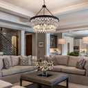 TOCHIC Crystal Chandeliers, 6-Light 3 Tiers Black Crystal Chandelier Light, Modern Farmhouse Luxury Light Fixture for Bedroom, Dining Room, Kitchen Island, Living Room, Entryway, 28"