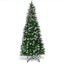 5 Ft Snow Flocked Unlit Artificial Pencil Christmas Tree Hinged with Pine Cones