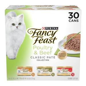 Fancy Feast Poultry and Beef Feast Classic Pate Collection Grain Free Wet Cat Food Variety Pack - (Pack of 30) 3 oz. Cans By SEP 2027