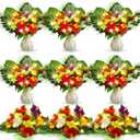 Hotop 36 Pcs Light up Hawaiian Flower Centerpieces for Tables Hibiscus Bouquet Palm Leaves and Light Up Centerpieces for Tables