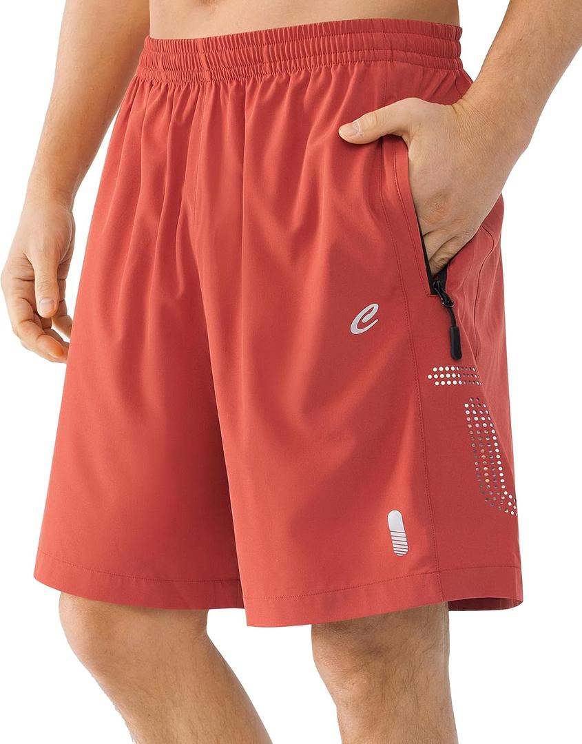 Cosmolle Men's 7" Quick-Dry Hiking Shorts UPF50+ Reflective, Lightweight 3 Zipper Pockets Stretch for Running Gym Outdoor (Red, M)
