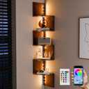 HAAYOT Corner Shelf Wall Mounted: 5Tier Floating Shelves with Lights for Living Room, Bedroom, Home Office, Rustic Brown