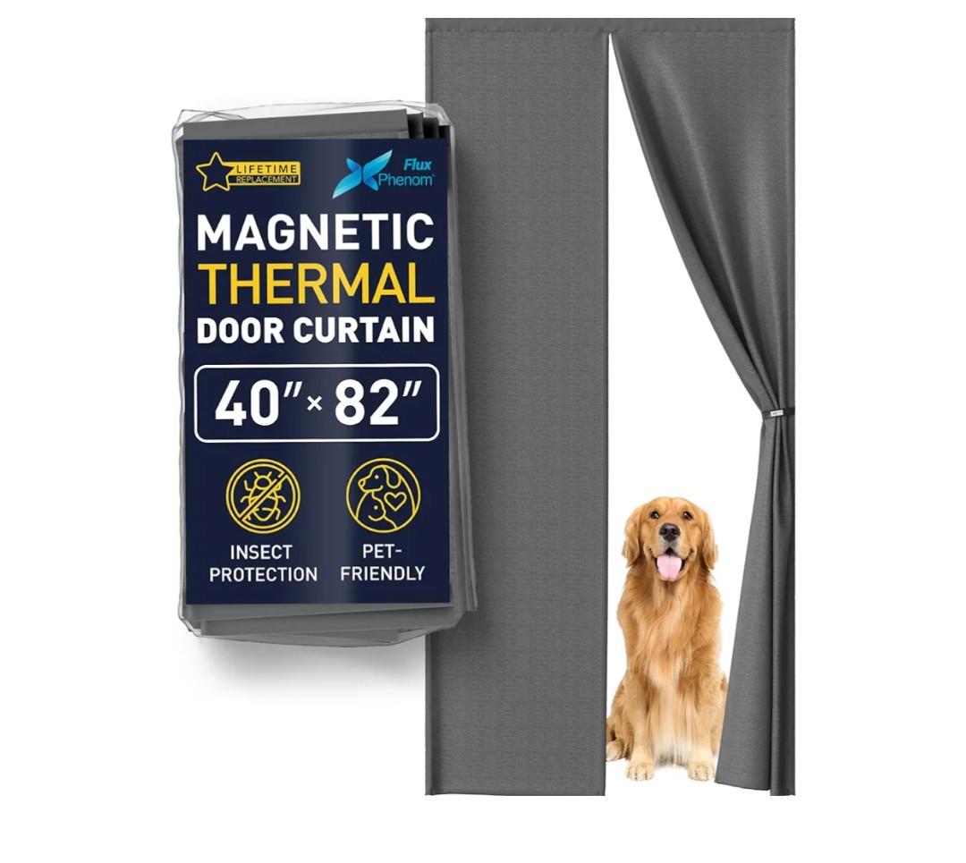 Flux Phenom Thermal Insulated Door Cover - Easy Install - Temperature Protection Barrier, Keeps Warm Air in, Magnetic Door Curtain for Winter - 40"x82",Fabric 40"x82"