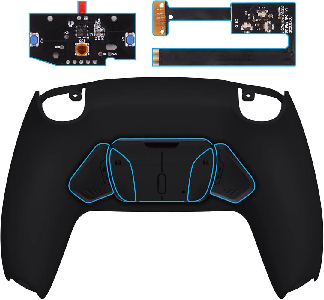 eXtremeRate Black Programable RISE4 Remap Kit for PS5 Controller BDM-010 BDM-020 Models, Upgrade Board & Redesigned Back Shell & 4 Back Buttons for PS5 Controller