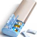 Vaydeer Metal 7 Day Pill Organizer 2 Times a Day  AM PM Weekly Travel Pill Case with Moisture-Proof Desiccant, Airtight Large Capacity Pill Box for Vitamins, Medications & Supplements (Champagne)