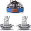 Unique Complete Messware Kit Polished Stainless Steel Dishes Set| Tableware| Dinnerware| Camping| Includes - Cups | Plates| Bowls| Cutlery| Comes in Mesh Bags