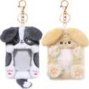 NEWEST 2PCS Puppies Plush Kpop Photocard Holder with Keychain, Cute Dog ID Badge Holder, Soft Cartoon Animal Photo Protective Sleeve Case Card Cover for Kpop Idol Photo Card School Office Card Supply (Border Collie & Labrador)