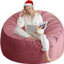 3 Ft Bean Bag Chair, Memory Foam Bean Bag Chairs for Adults with Filling, Round Bean Bag Sofa with Filler Included, Beanbags with Soft Dutch Velvet Fabric,3 Foot,Pink