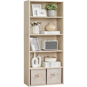 VASAGLE Custos Collection - Bookshelf, 5-Tier Bookcase, Book Shelf, Open Storage Shelf, 9.4 x 23.6 x 52.8 Inches, for Living Room, Home Office, Dinning Room, Natural Beige ULBC165L01