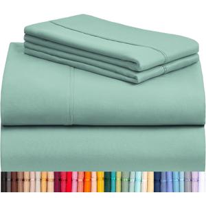 LuxClub 4 PC Queen Sheet Set, Breathable Luxury Bed Sheets, Deep Pockets 18" Wrinkle Free Cooling Sheets Machine Washable Hotel Bedding Silky Soft - Light Teal Queen