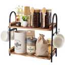 BDBDYEAY Coffee Bar Accessories, 2-Tier Coffee Bar Organizer with 4 Coffee Cup Holder Hooks, Mul-tifunctional Wooden Beaded Coffee Station Countertop Stand Shelf for Kitchen Home Office
