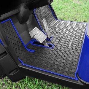 Golf Cart Floor Liner Mat 8mm Thick Rubber Full Coverage Only Fit for 2007-2016 Yamaha Drive (Gen1), G29, YDR, Adventurer Carts Diamond Deluxe Non-Slip Front Feet Mat Replacement - Blue Trim