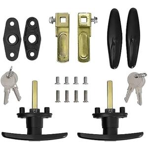 Wedelweib Matching T-Handles Lock Set Locking T-Handle Set for Truck Camper Shell with Dust Cover -2 Pack clockwise and Counter-clockwise with 4 Keys and Hardware（Key Alike）