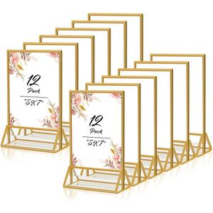 Gold Frames 5x7 Acrylic Sign Holder Double Sided Picture Frames for Wedding Table Number Menu Flyer Display for Office Home Party- Pack of 12