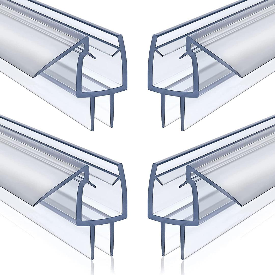 4 Pack Frameless Shower Door Bottom Seal, 1/4 x 39 Clear PVC Shower Seal Strip for 1/4 Inch Glass Shower Door Stop Shower Leaks
