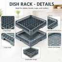 Maxdot 4 Pack Commercial Dishwasher Rack, Full Size 19.5" 64 Peg Plate & Solid Flatware Cutlery Rack Set, Polypropylene Dish Drying Racks for Restaurant Hotel Kitchen, Blue Gray, 19.5 x 19.3 Inch