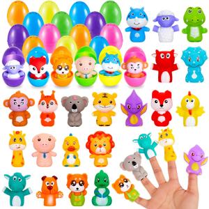 Civaner 40 Pcs Easter Eggs with Finger Puppets Prefilled Egg with Cartoon Animal Puppets Easter Basket Toys Soft Plush Dolls Props for Party Basket Stuffers (Modern Style)