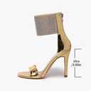 Women's High Heel Sandals Open Toe Ankle Tie Dressy Heeled Sandals for Prom, Party, Evening Events, 3.93 Inch Comfortable Thin Block Heels (11, Gold)