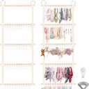 Munzong Headband Holder 52x17 inch, Beige Bow Organizer for Baby Girls, Extra Large Nursery Wall Hanging Clip Storage w/ 60 Hooks, Hair Accessories Organizer Rack Shelf for Toddler Kids Room Decor