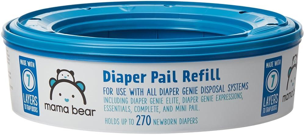 Amazon Brand - Mama Bear Diaper Pail Refills for Diaper Genie Pails, Unscented, 1080 Count (4 Packs of 270 Count)