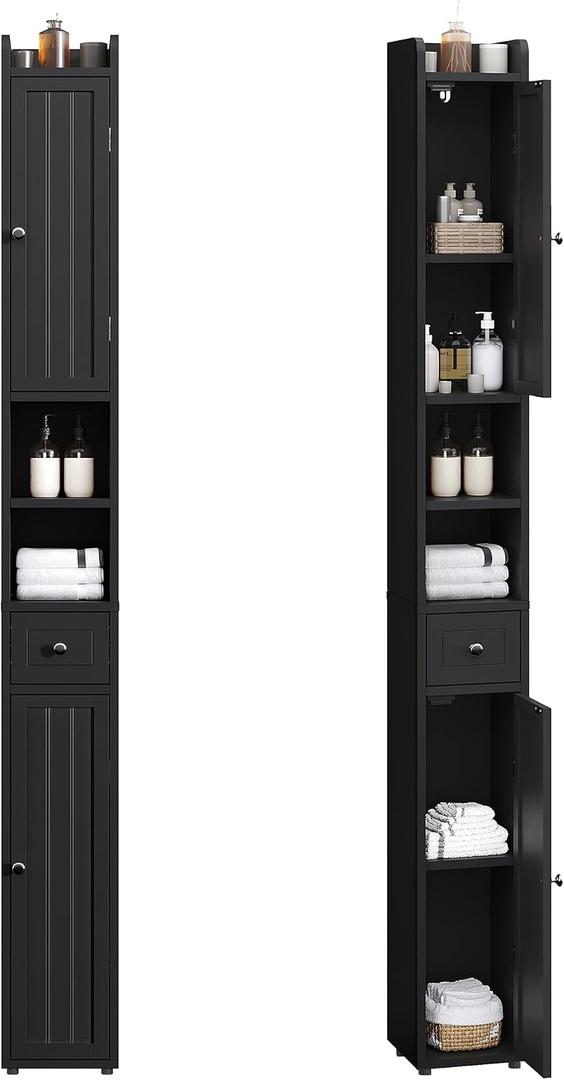 ChooChoo Narrow Bathroom Storage Cabinet with Adjustable Shelves and Drawer, 7.87"D x 7.87"W x 70.87"H