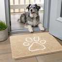 Smiry Dog Door Mat for Muddy Paws, Absorbent Dirt Trapper Non Slip Quick Dry Washable Chenille Mat for Mud Dogs, Entry Rug for Indoor and Outdoor (24x16 Inches, Beige and White)