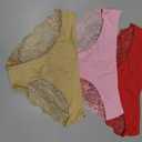 Womens Sexy Thongs Lace Panties Underwear Low Rise Plus Size Underpants Pack of 3, Ivory, Red, Pink (M)