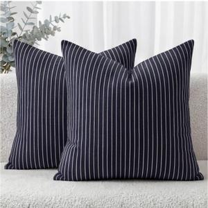 Striped Textured Chenille Pillow Covers 20x20 Set of 2, Soft Double-Sided Decorative Throw Pillow Cover, Solid Modern Cushion Covers, Giftable Home Decor (Dark Blue, 20x20)